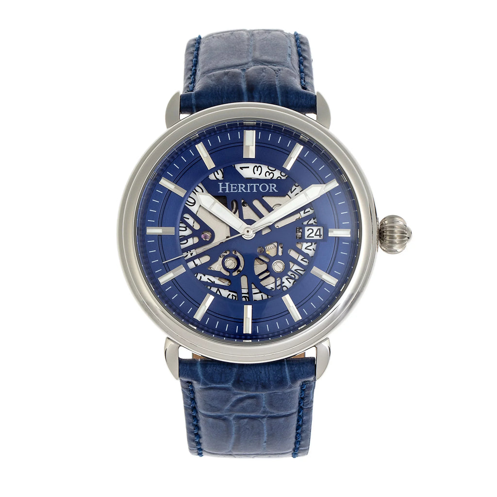 Heritor Automatic Mattias Leather-Band Watch W/Date - Silver