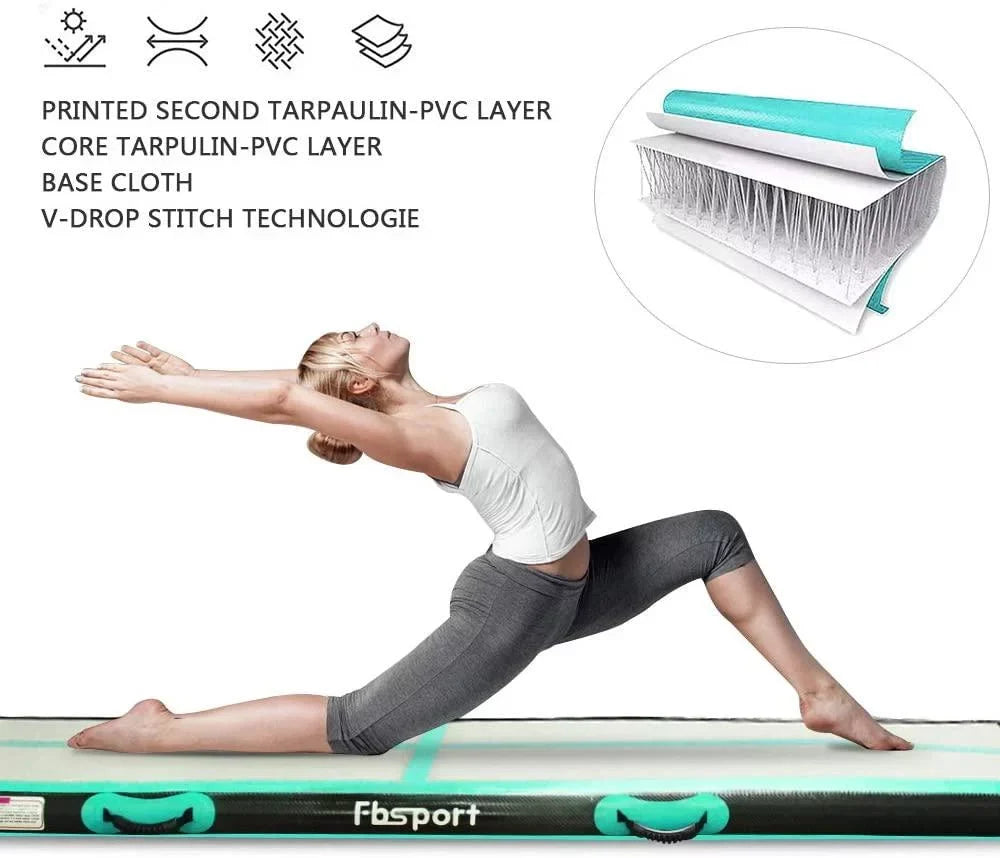 FBSPORT Air Track 20ft Inflatbale Gymnastic Mat, Carbon Fiber Material Exercise Tumbling Mat, Mint Green