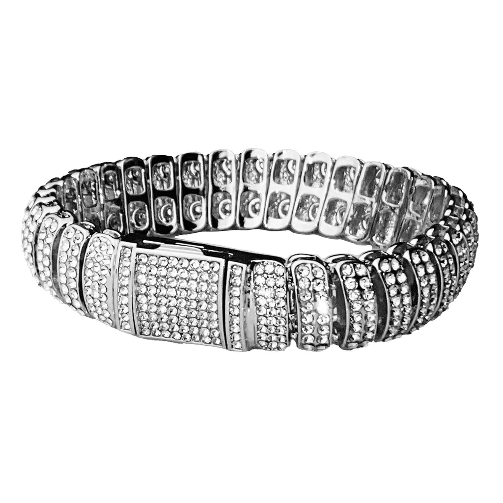 Mens Hip Hop Bracelet Micro Pave Iced Box Lock Silver Tone Bling Out 8.5" Inch x 16MM Thick