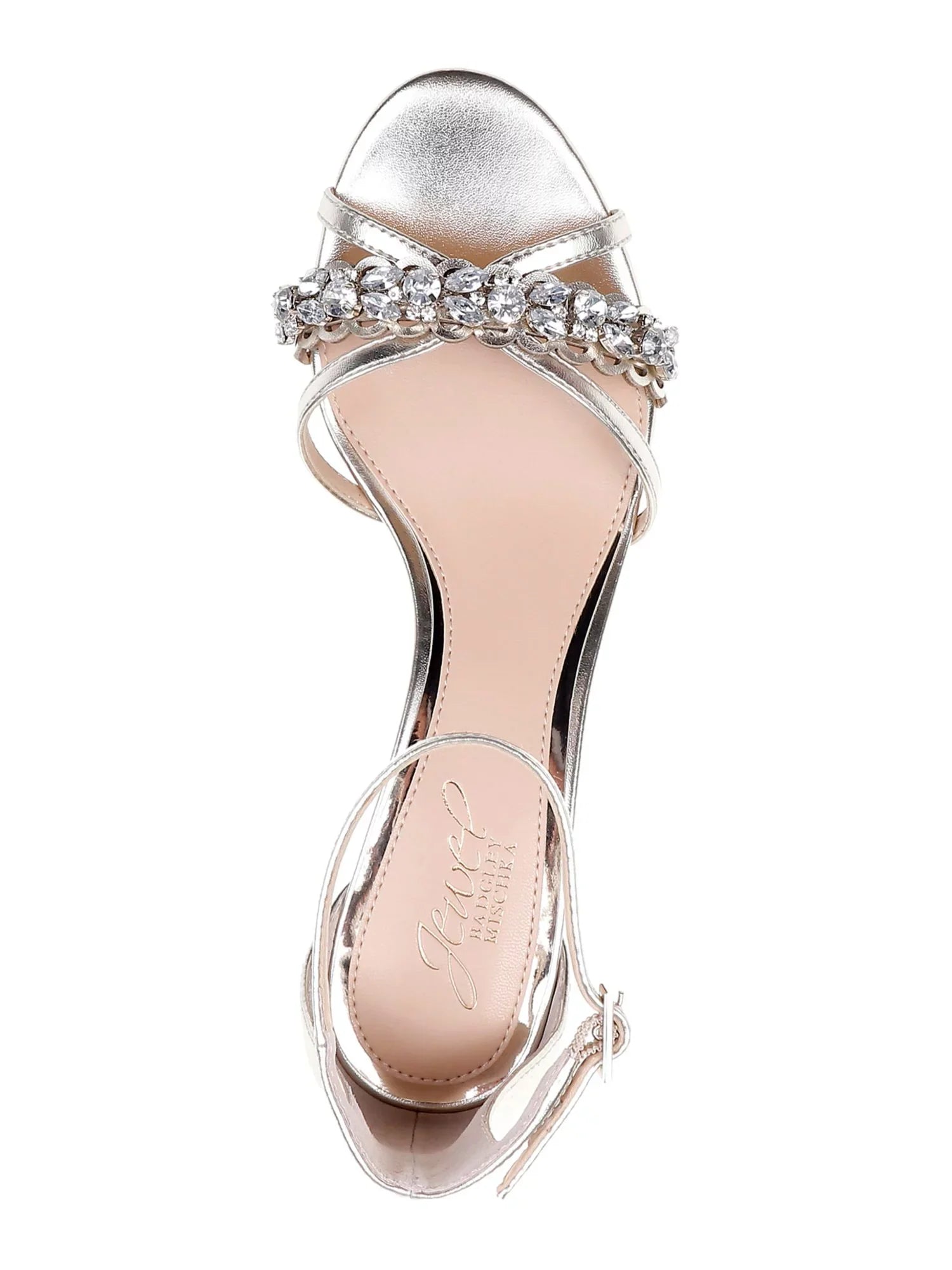 JEWEL BADGLEY MISCHKA Womens Silver Cushioned Rhinestone Giona Round Toe Block Heel Latch Dress Sandals Shoes 7