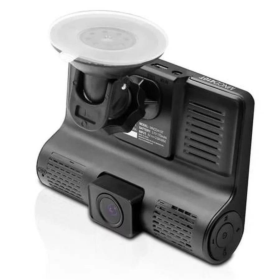 MNCD410T Full HD Front and Rear View 4" LCD Screen Dash Camera with 3-Channel Recording, Black