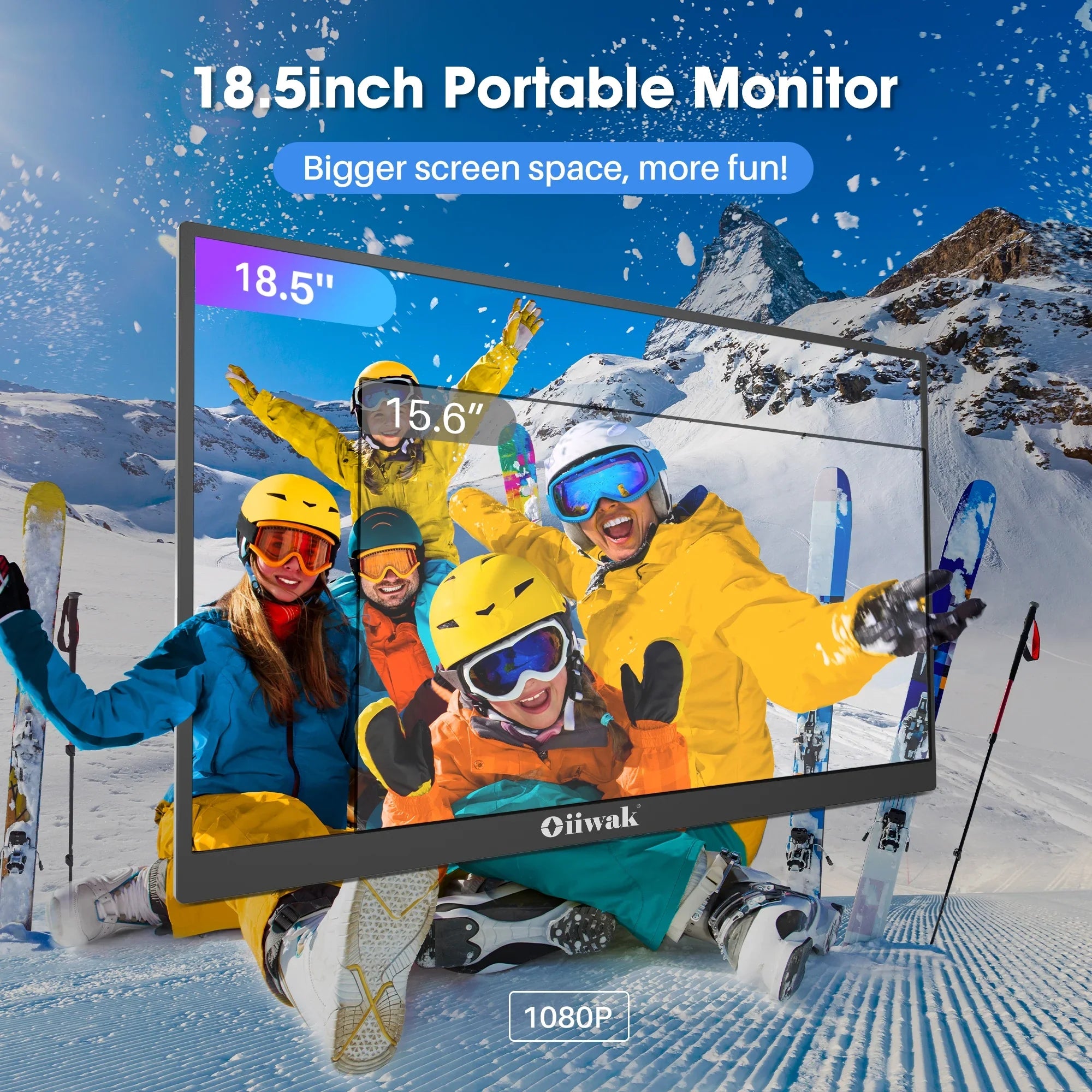 Oiiwak 18.5 inch Large Portable Monitor,100HZ Second Screen Extender for Laptop, 100% sRGB 1080P FHD IPS Frameless Travel Gaming Monitor, Dual Speakers, 180° Foldable Stand & VESA