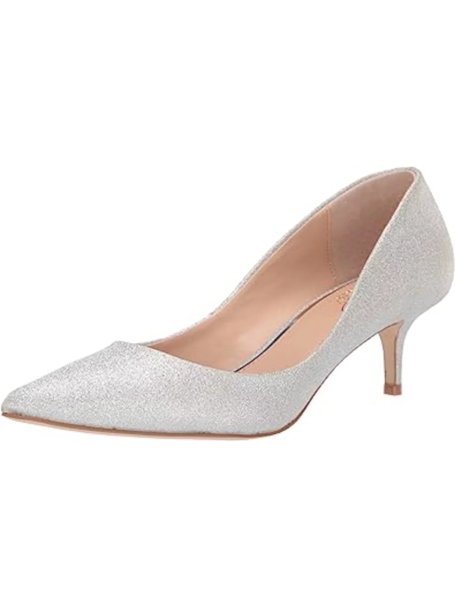 JEWEL BADGLEY MISCHKA Womens Silver Cushioned Metallic Royalty Pointed Toe Kitten Heel Slip On Dress Pumps Shoes 8