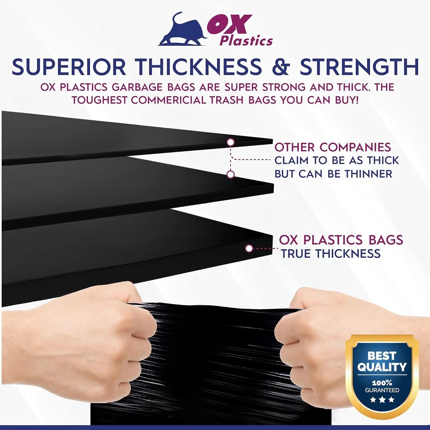 Trash Can Liners Bags - 42 Gallon Capacity & 1.5Mil Thick Extra Heavy Duty Strength - Large Garbage, Leak-Proof & Resilient House & Use Bags Black 37 X 43 (100 Count)