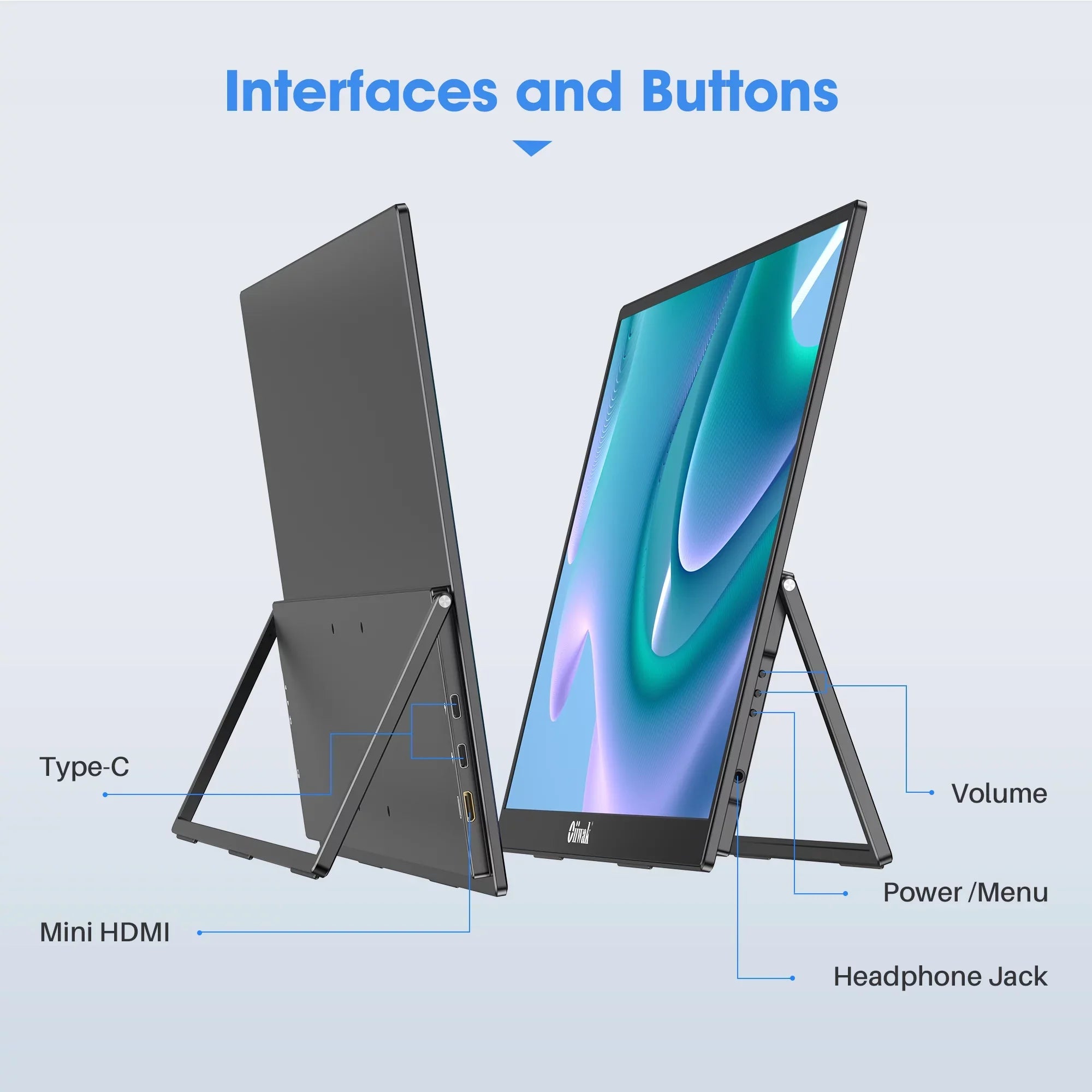 Oiiwak 18.5 inch Large Portable Monitor,100HZ Second Screen Extender for Laptop, 100% sRGB 1080P FHD IPS Frameless Travel Gaming Monitor, Dual Speakers, 180° Foldable Stand & VESA