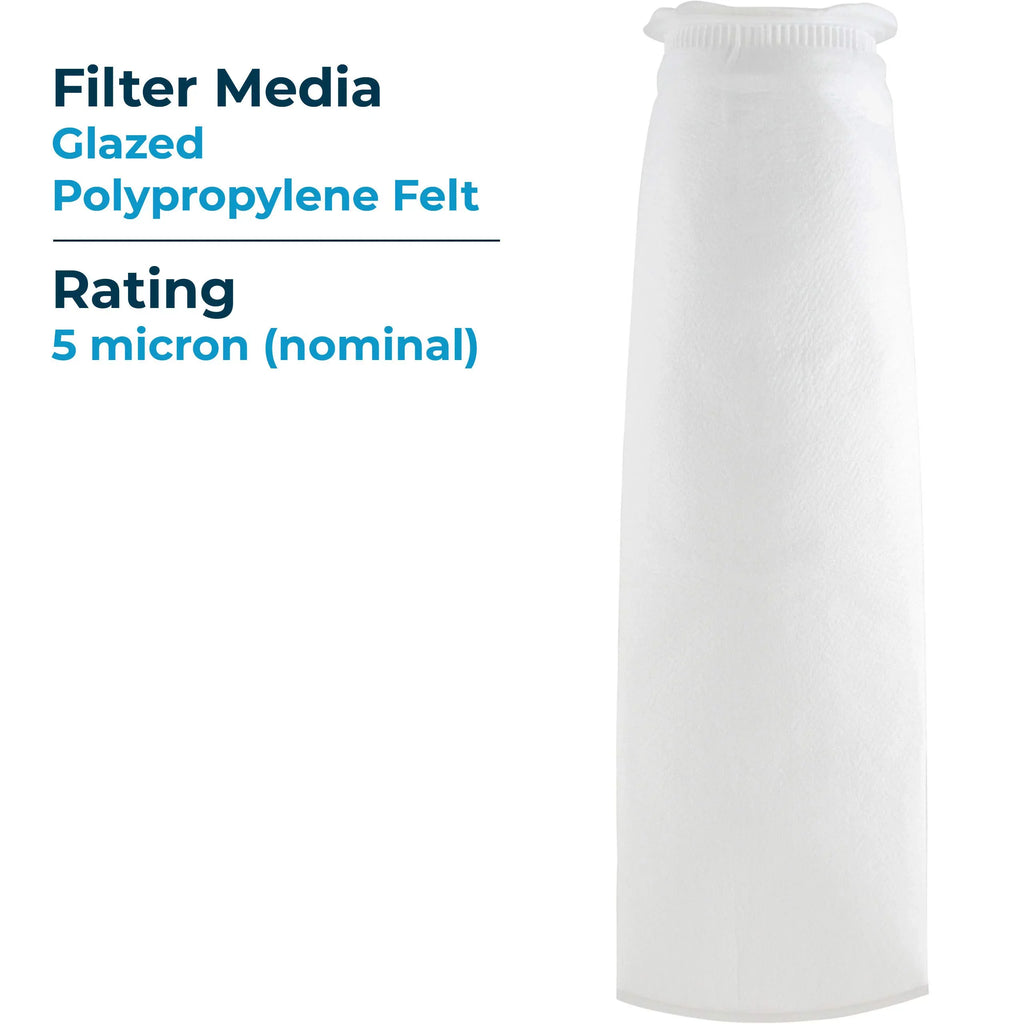 SpiroPure SP-BP-420-5 5 Micron #4 (20”) Glazed Polypropylene Felt Liquid Bag Filter BP-420-5 155386-03 (Case of 40)