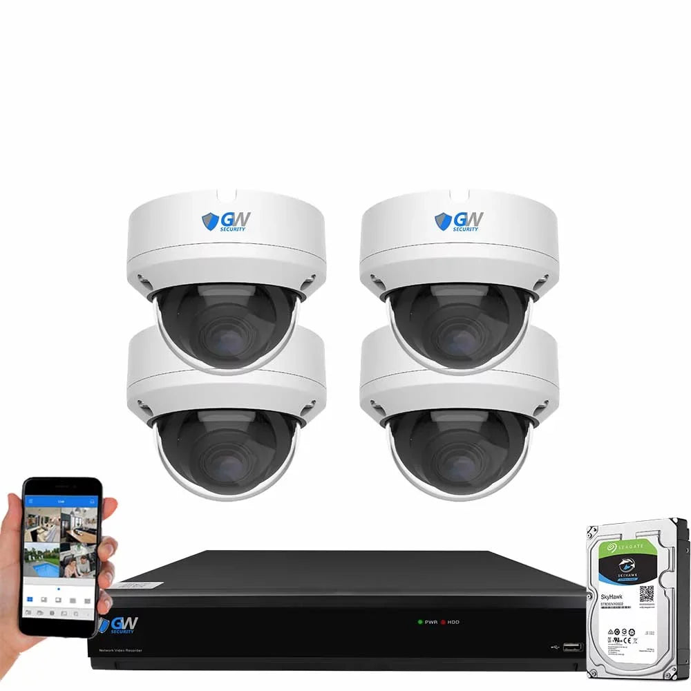 GW Security 8MP 4K Security Camera System with AI Face/Human/Vehicle Detection, 8 Channel DVR and 4 x 8MP Outdoor / Indoor HD-TVI CCTV Dome Camera, Smart AI Alert & Playback