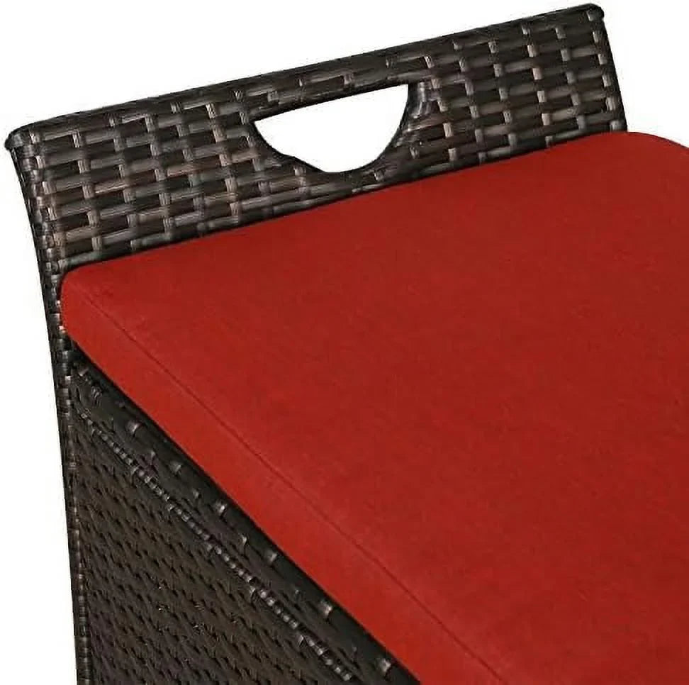 YPZBBOOM Outdoor Deck Box Patio Wicker Bench Rattan Bins with Cushion (Red)
