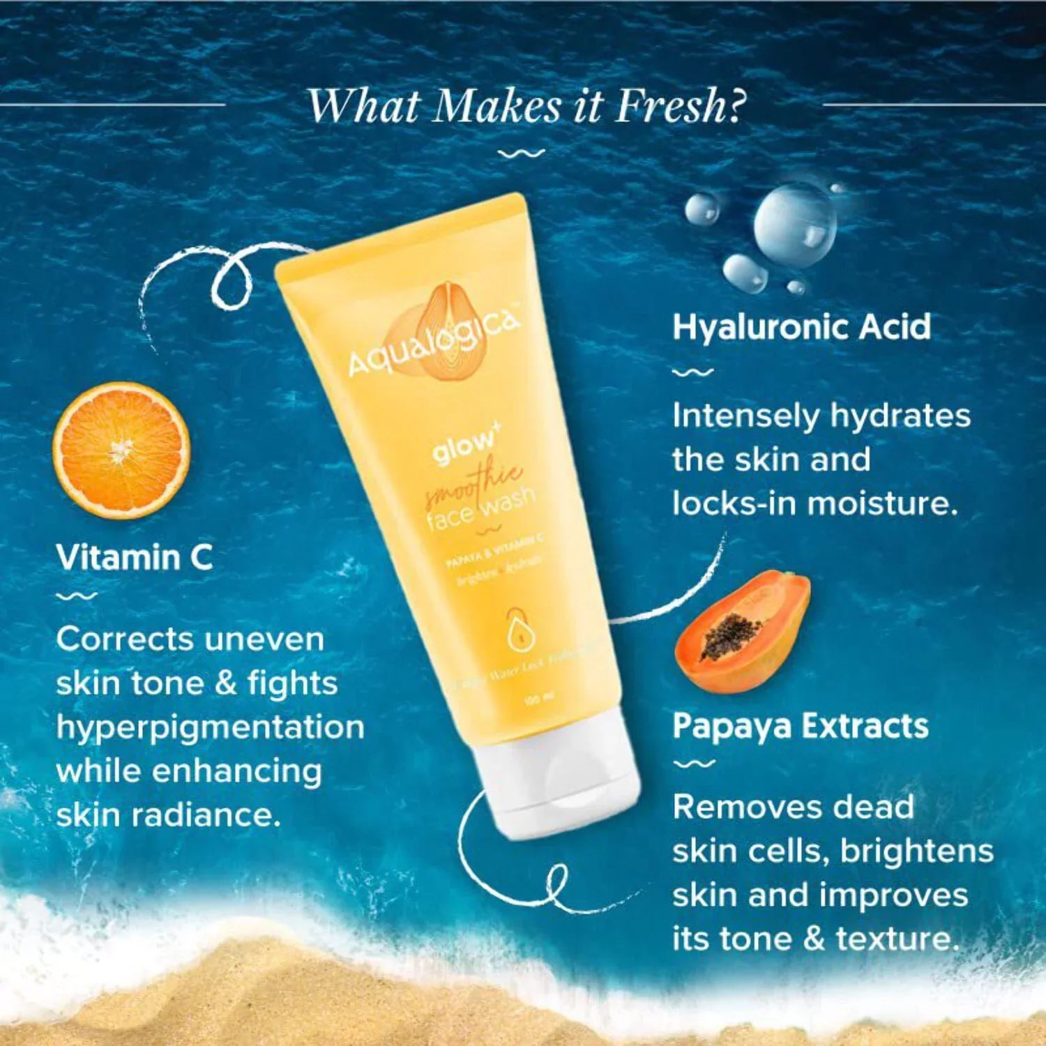 Aqualogica Glow+ Smoothie Face Wash for Deep Cleansing Skin Brightening with Vitamin C Papaya | 100 g