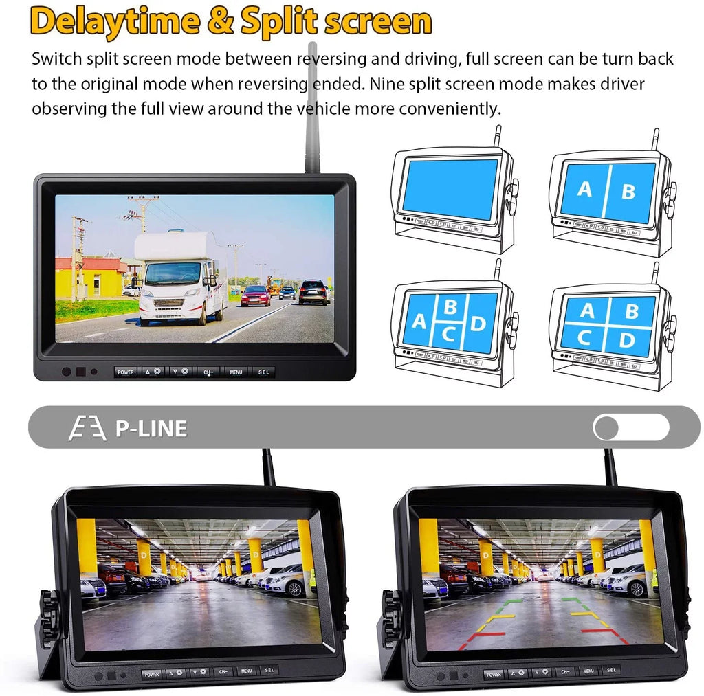 1080P Wireless Backup Camera w/ Built-in Recorder 9" FHD Monitor, Front Rear Side View Reversing Camera + Extra Stable Signal IP69 Monitor System for Truck RV Trailer Bus Motorhome Camper, Xroose WX4