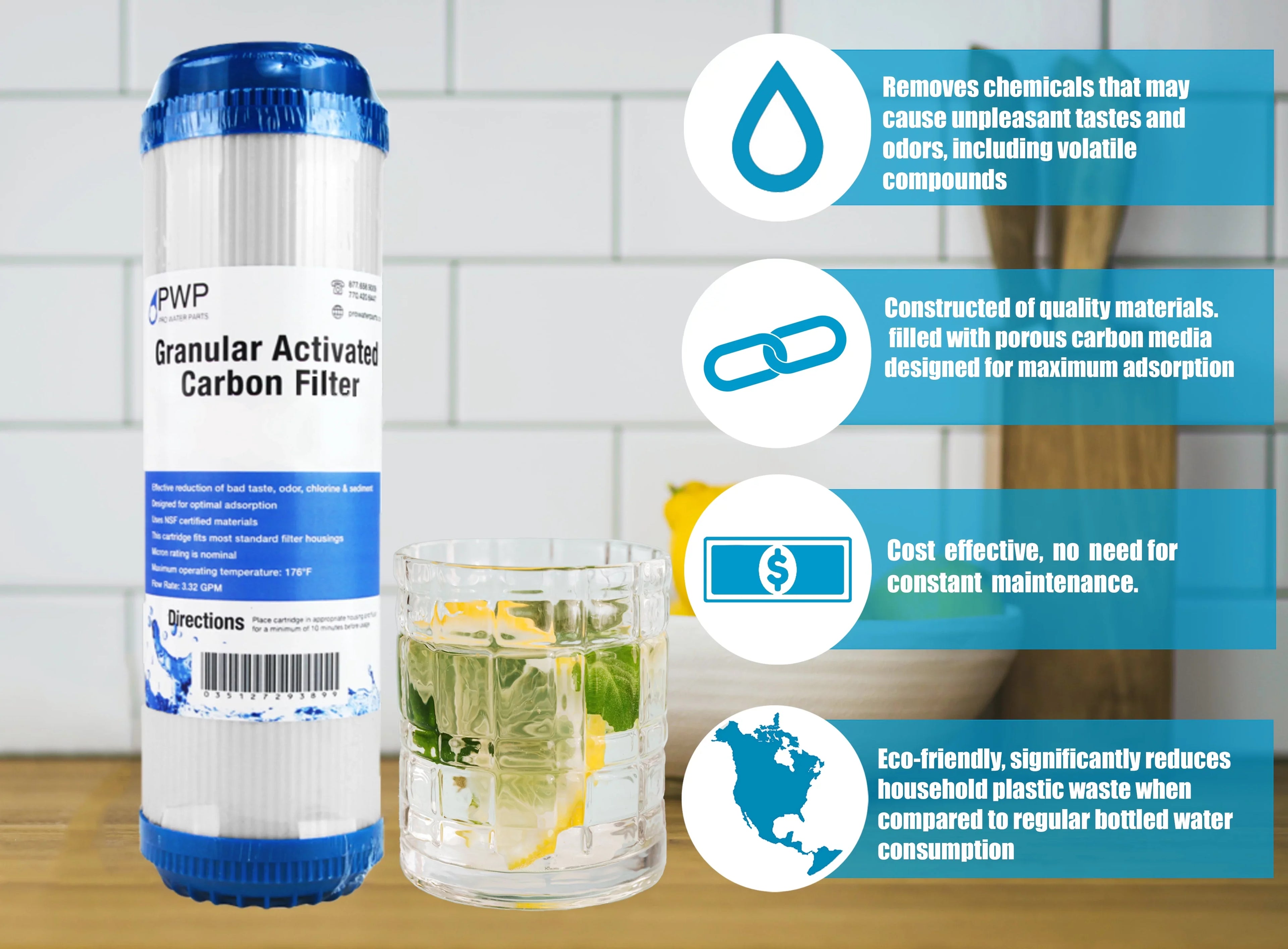 Granular Activated Carbon Water Filter Cartridge 2.5 x10" 10 Micron 25 pack