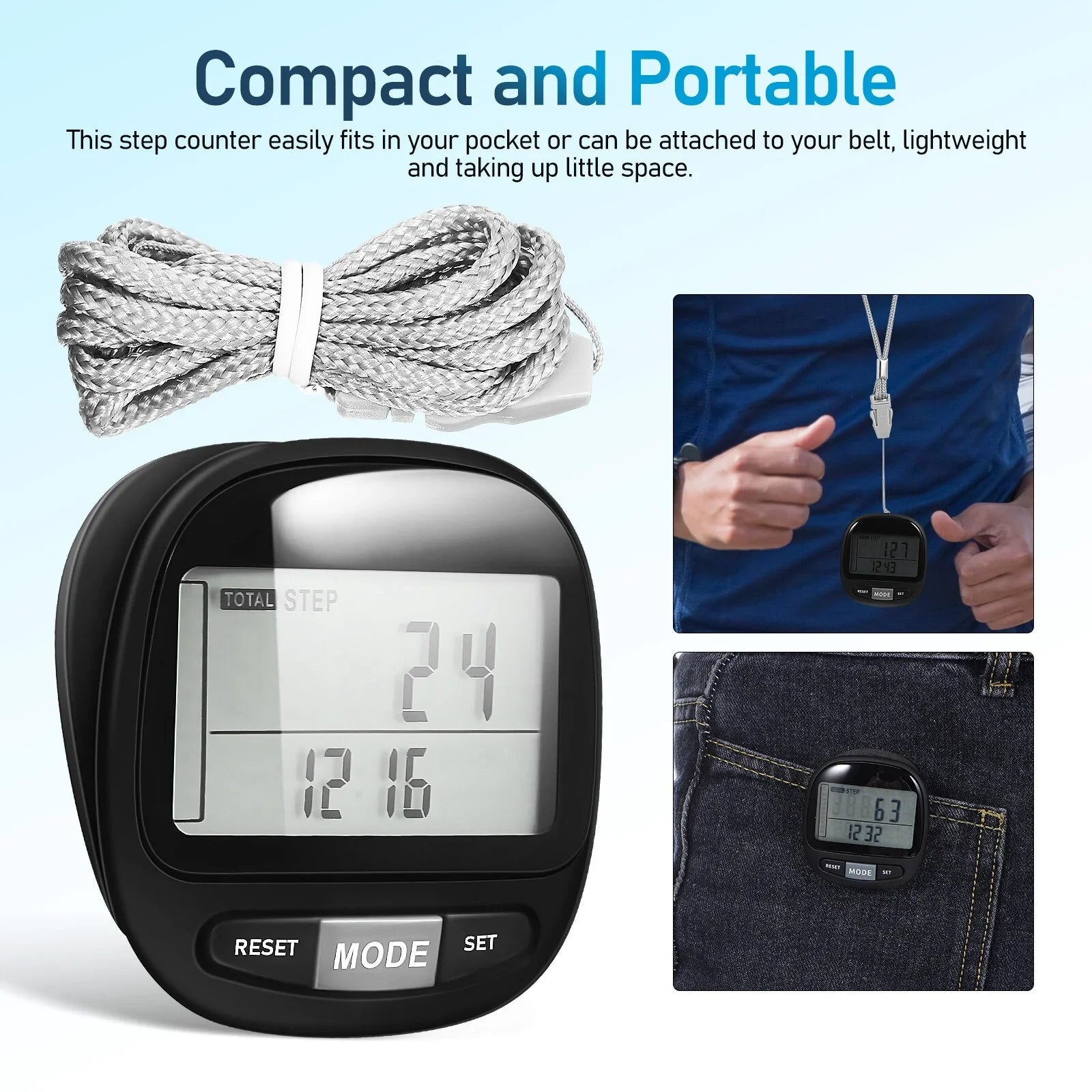 Yueyihe Walking Pedometer Portable Step Tracker Outdoor Pedometer Clip Walking Steps Counter