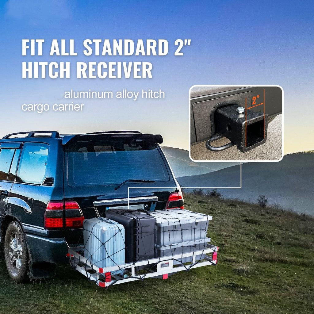 BENTISM Hitch Mount Cargo Carrier 47 x 20 x 6 in 500lb Aluminum Durable Fits 2" Receiver Cargo Basket for SUVs Sedans Vehicles