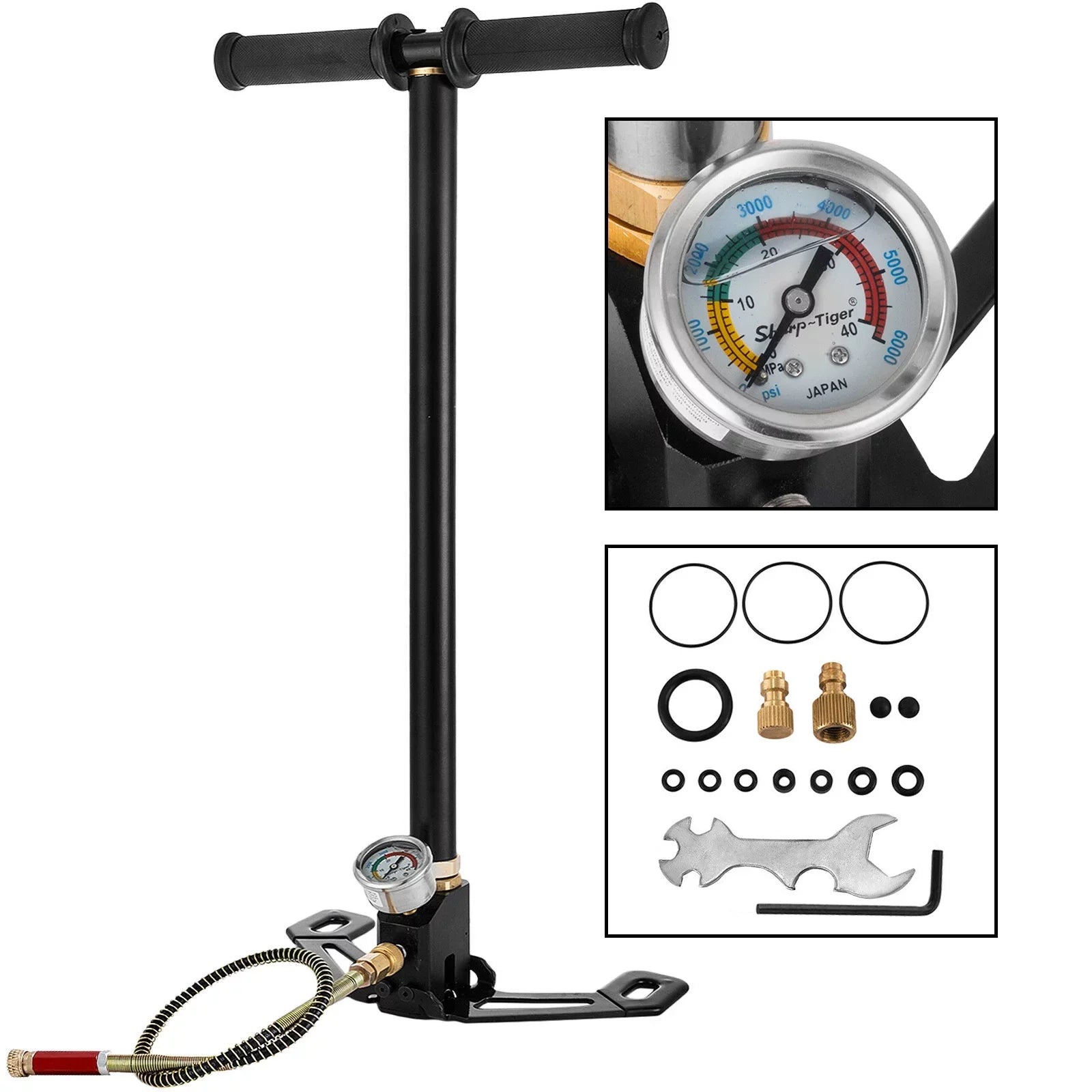 BENTISM 3 Stage PCP Air Gun Rifle Filling Stirrup Pump Hand Pump 4500PSI Charging Black New