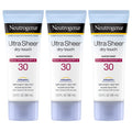 Neutrogena Ultra Sheer Dry-Touch Sunscreen Lotion, Broad Spectrum Spf 30 Uva/Uvb Protection, Oxybenzone-Free, Water Strong Non-Comedogenic, Non-Greasy, Travel Size, 3 Fl. Oz, Pack Of 3