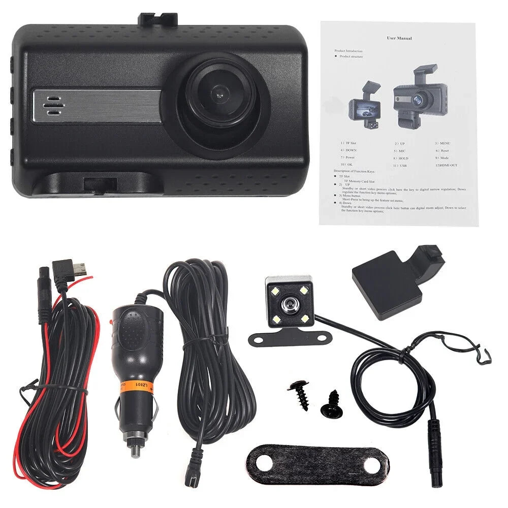 JahyShow Dual Lens Car Dash Cam Recorder: 1080P G Sensor DVR with Front and Rear Camera, Video Recording