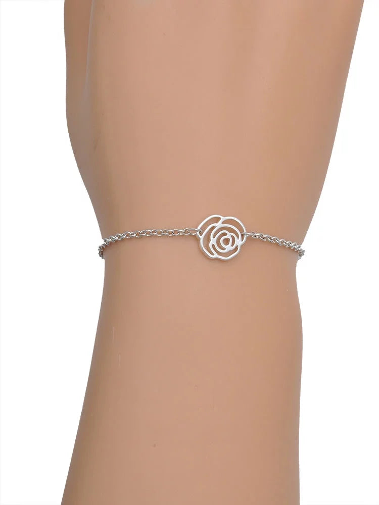Delight Jewelry Silvertone Antiqued Four Leaf Clover Silver-tone Rose Link Chain Bracelet, 6.25"+1.75" Extender