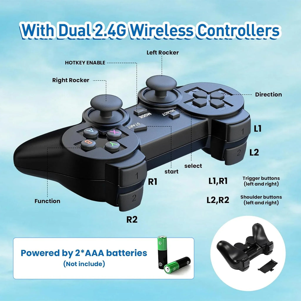 Retro Game Stick Emulator Console - Preloaded 12000+ Classic Retro Games,9 Emulators,Plug and Play Video Games for TV,Nostalgia Stick Support 4K HD Port,2 Wireless Gamepads(64G)