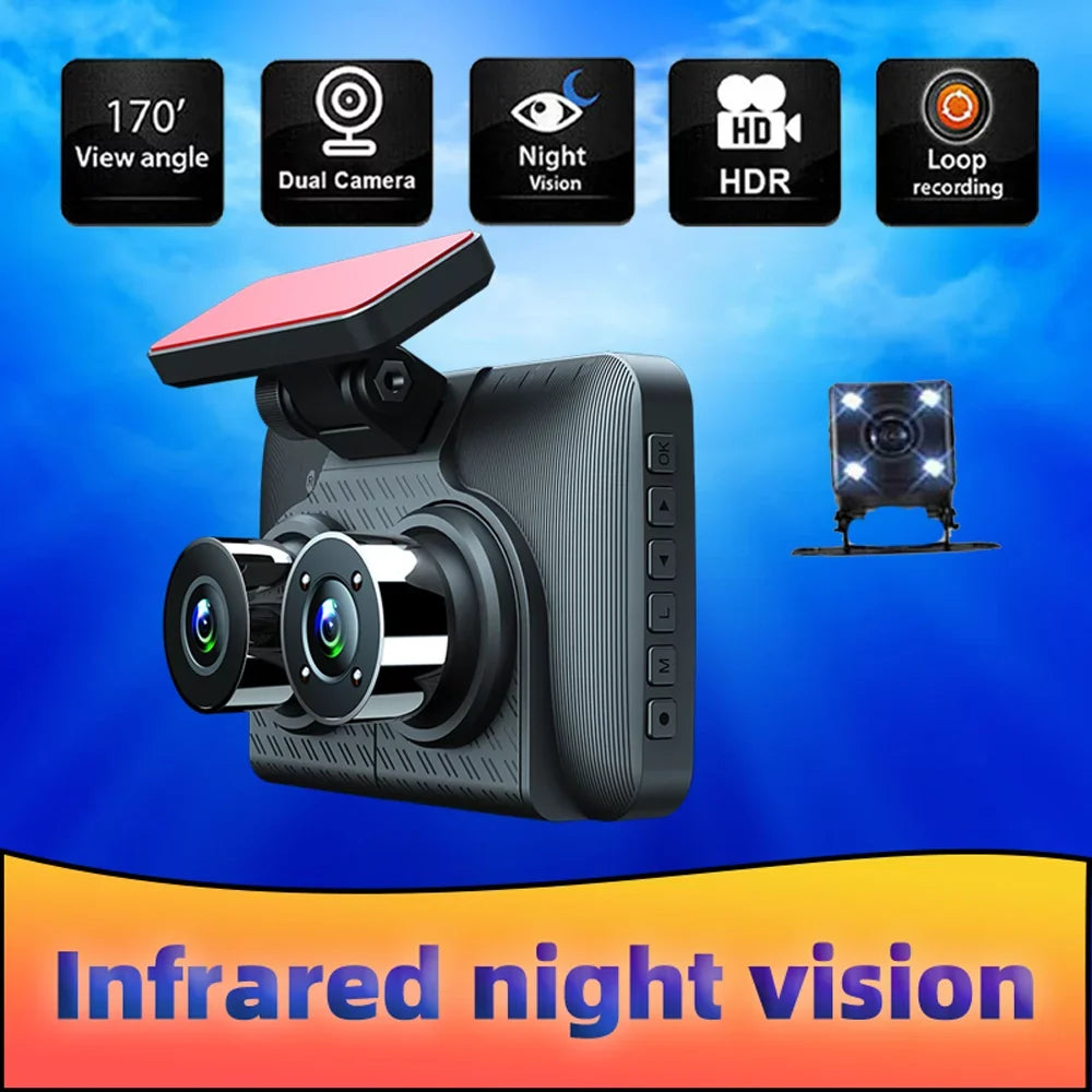 Arealer 3 Cameras Dash Cam 4in Clear Car Rearview Mirror Car Video Recording Wide Angle Car Recorder Auto Safety Driving Recorder