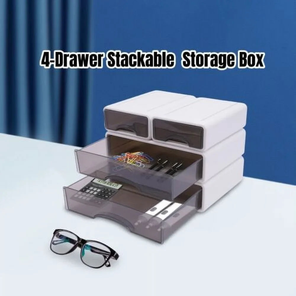 Stackable Storage Box With 4*Drawer Desk Organizer Storage Container Neat Large