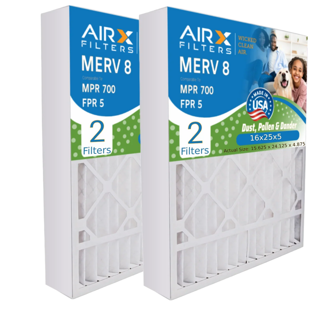 16x25x5 Air Filter MERV 8 Comparable to MPR 700 & FPR 5 Suitable with Skuttle #000-0448-001 DB-25-16 Premium USA Made 16x25x5 Furnace Filter 2 Pack by AIRX FILTERS WICKED CLEAN AIR.