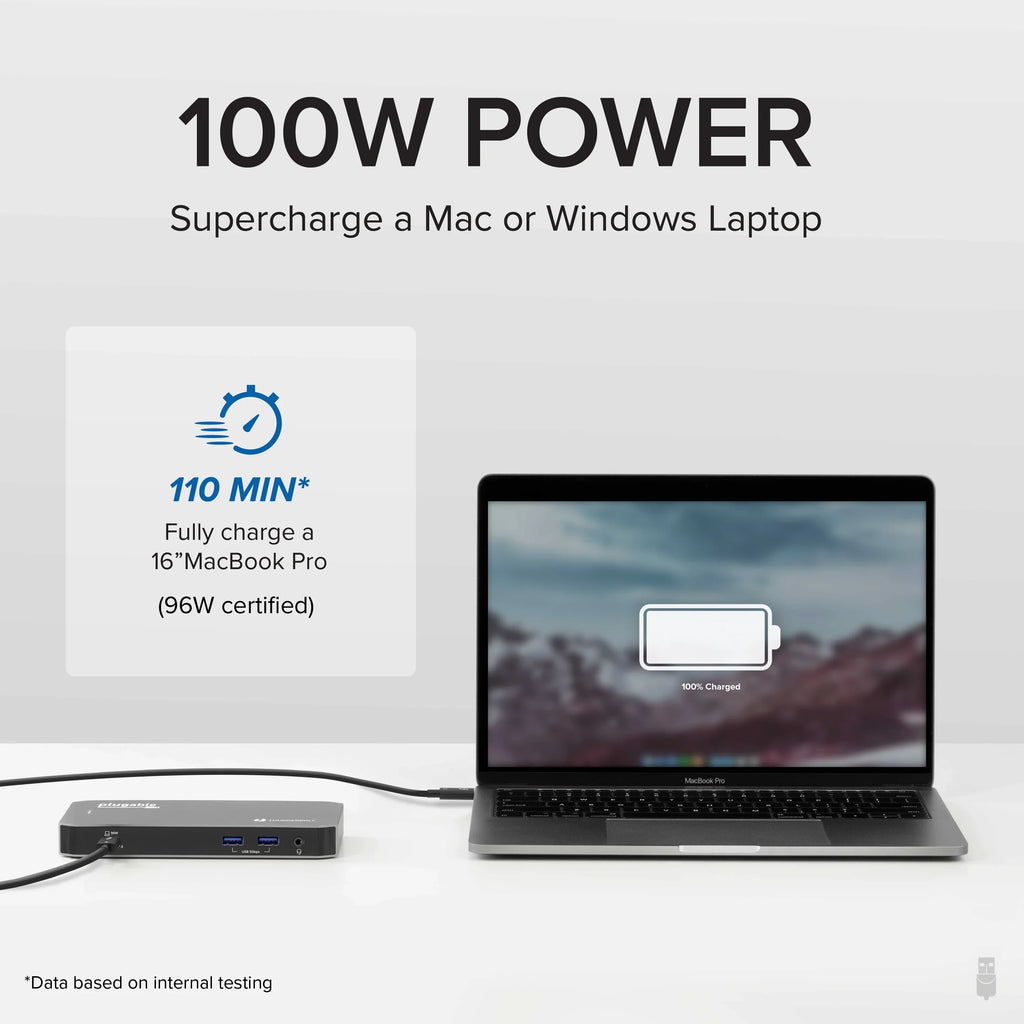 Plugable USB-C and Thunderbolt Dock - 40Gbps with 96W Charging, Fitting with Mac and Windows Laptops, DisplayPort and HDMI, 2x USB-C, 3x USB 3.0, Gigabit Ethernet, Audio Jack
