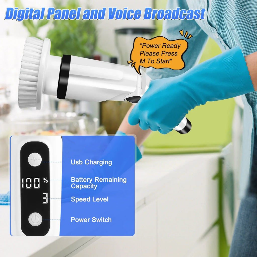 Electric Spin Scrubber, WLRETMCI Cordless Cleaning Brush with 8 Brush Heads,Shower Scrubber with Long Handle Household Cleaning Brushes for Bathroom Tub Tile Kitchen Floor Car