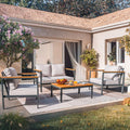 Devoko 4 Pieces Patio Conversation Set Outdoor Metal Frame Table and Thick Cushion, Gray