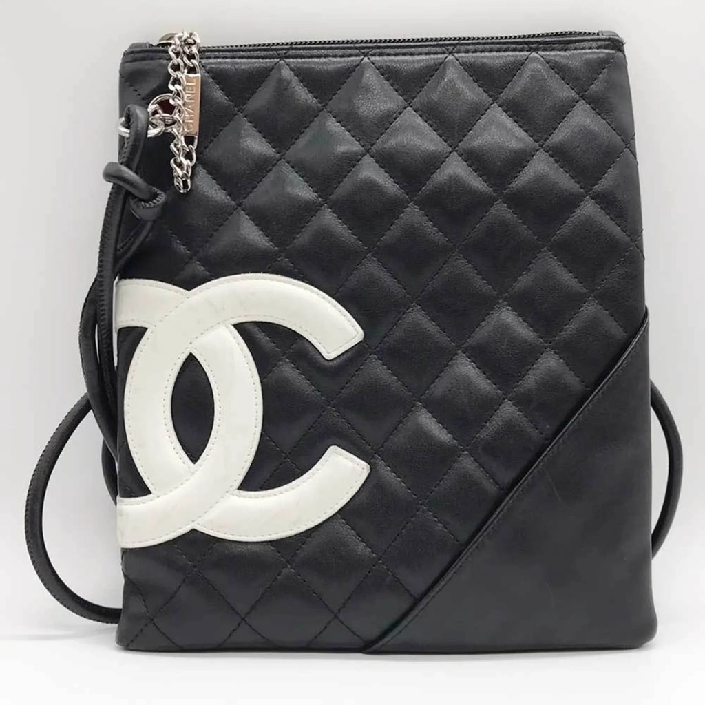 Pre-Owned CHANEL Cambon Line Shoulder Bag Leather Black 100s (Fair)