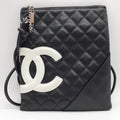 Pre-Owned CHANEL Cambon Line Shoulder Bag Leather Black 100s (Fair)