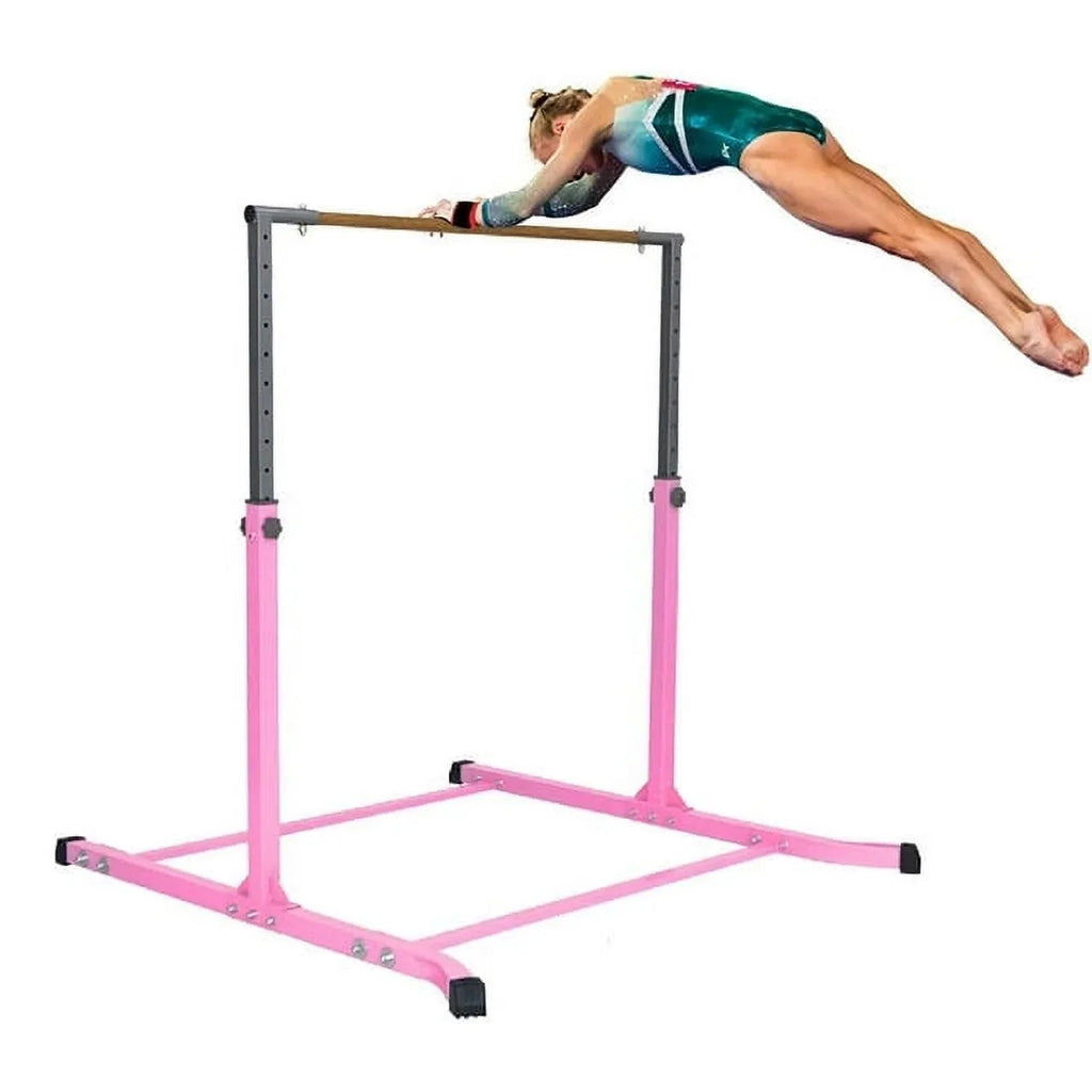 5-Star Gymnastic Kip Bar for Kids, Adjustable 3-5FT, Pink, Heavy-Duty, Home Gym Training Equipment
