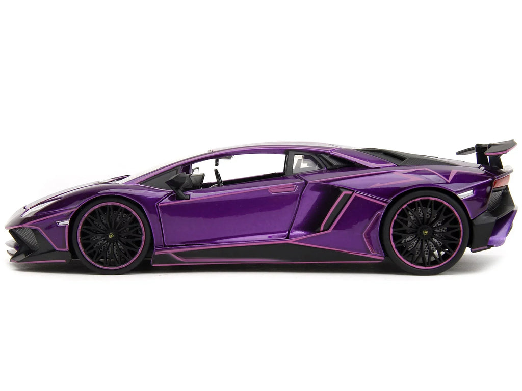 Lamborghini Aventador SV Candy Purple with Pink Graphics "Pink Slips" Series 1/24 Diecast Model Car by Jada