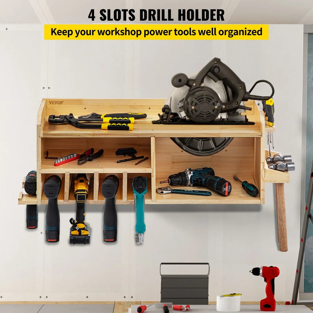 BENTISM Power Tool Organizer Drill Wall Tool Holder 4 Slots 3-shelf Wall Mounted
