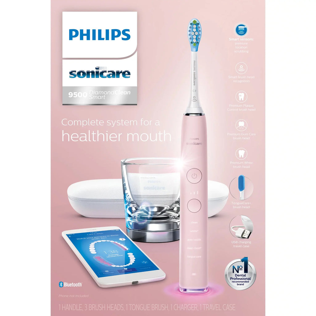Philips Sonicare DiamondClean Smart 9500 Rechargeable Electric Power Toothbrush, Pink, HX9924/21