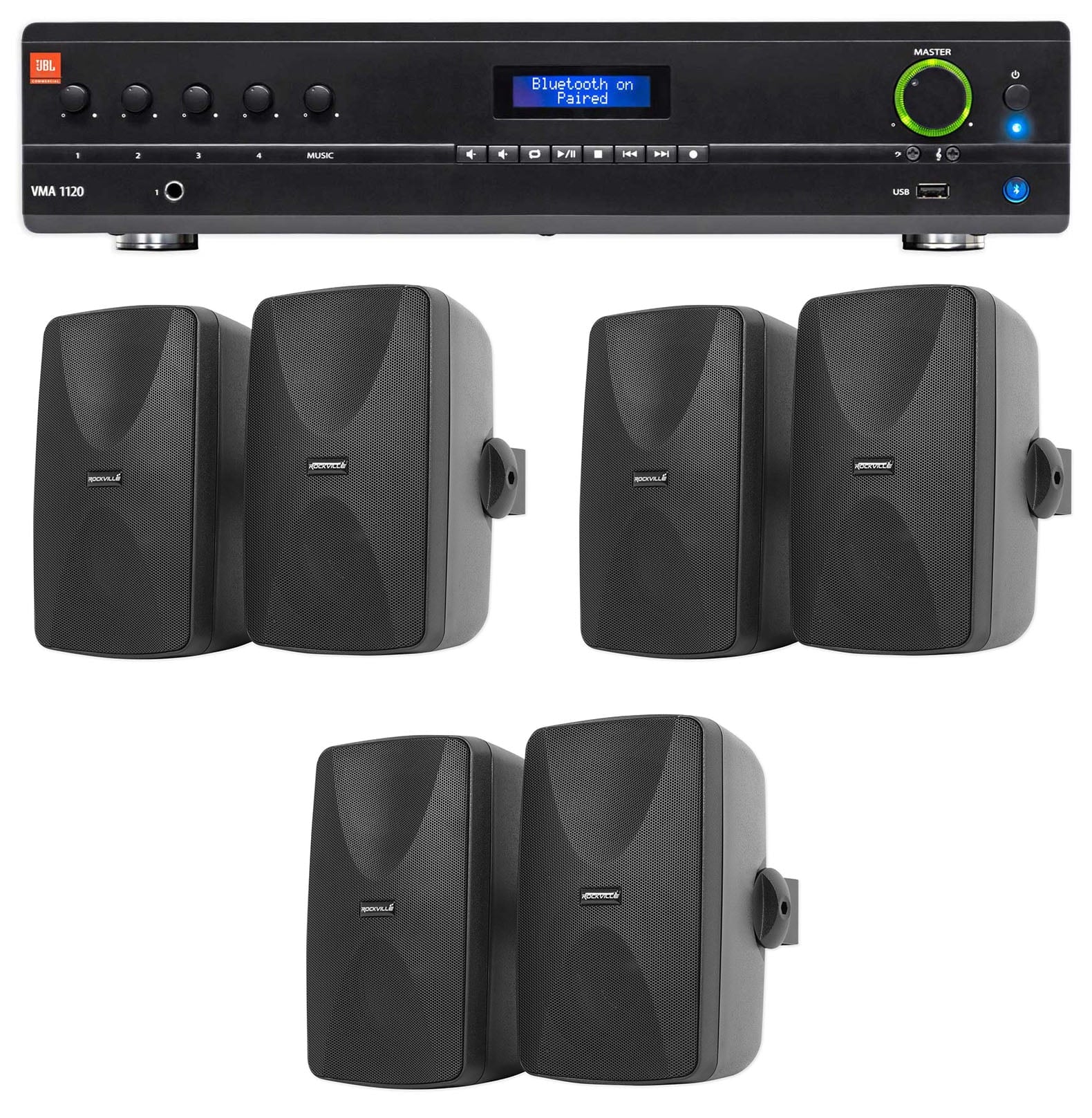 JBL VMA1120 Commercial/Restaurant 70v Bluetooth Mixer/Amplifier+6) Wall Speakers
