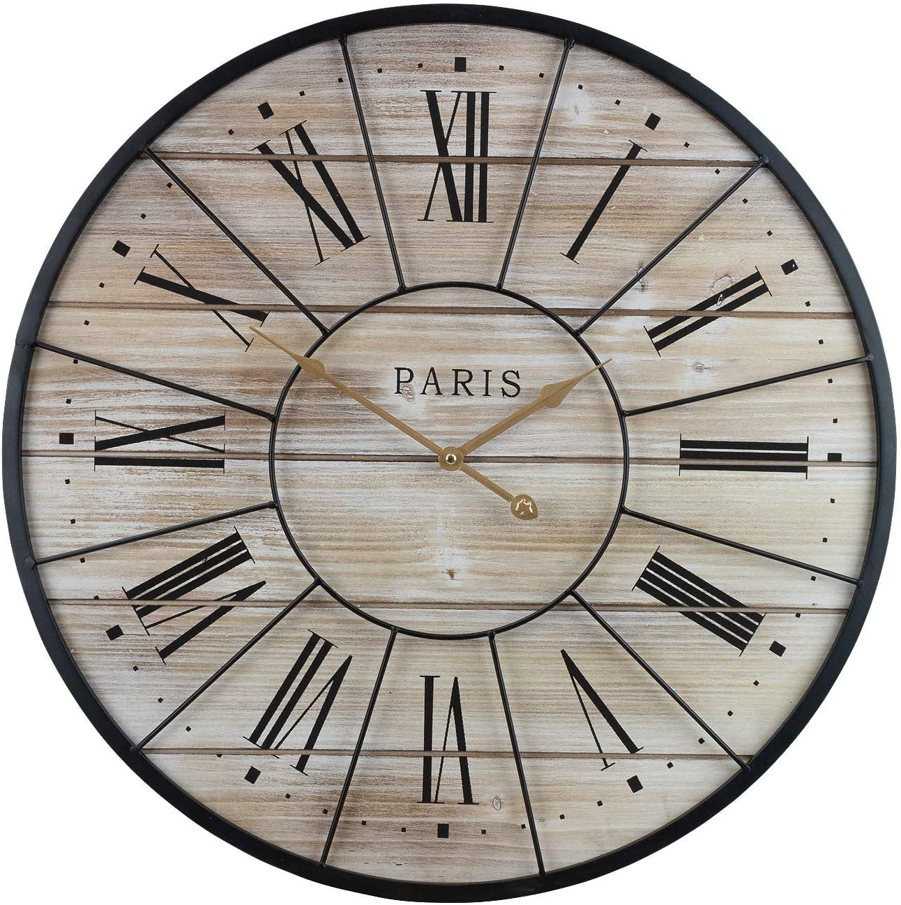 Sorbus Paris Oversized Wall Clock, Centurion Roman Numeral Hands, Parisian French Country Rustic Large Decorative Modern Farmhouse Decor Excellent for Living Room, Analog Wood Metal Clock, 24” Round