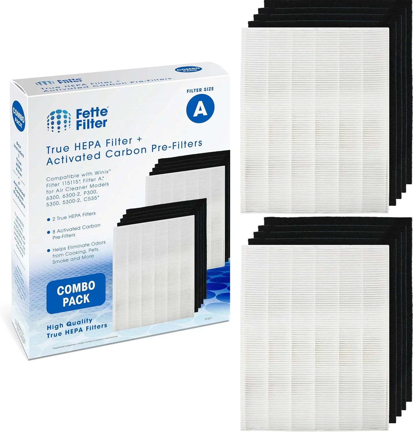 Fette Filter - 115115 Premium True HEPA H13 Filter Fitting with Winix Filter A 115115 Size 21 Plasma Wave Air Purifier AM90 P300 5300 5500 5300-2 6300-2 6300 C909 9800 C535 - Pack of 1 + 4