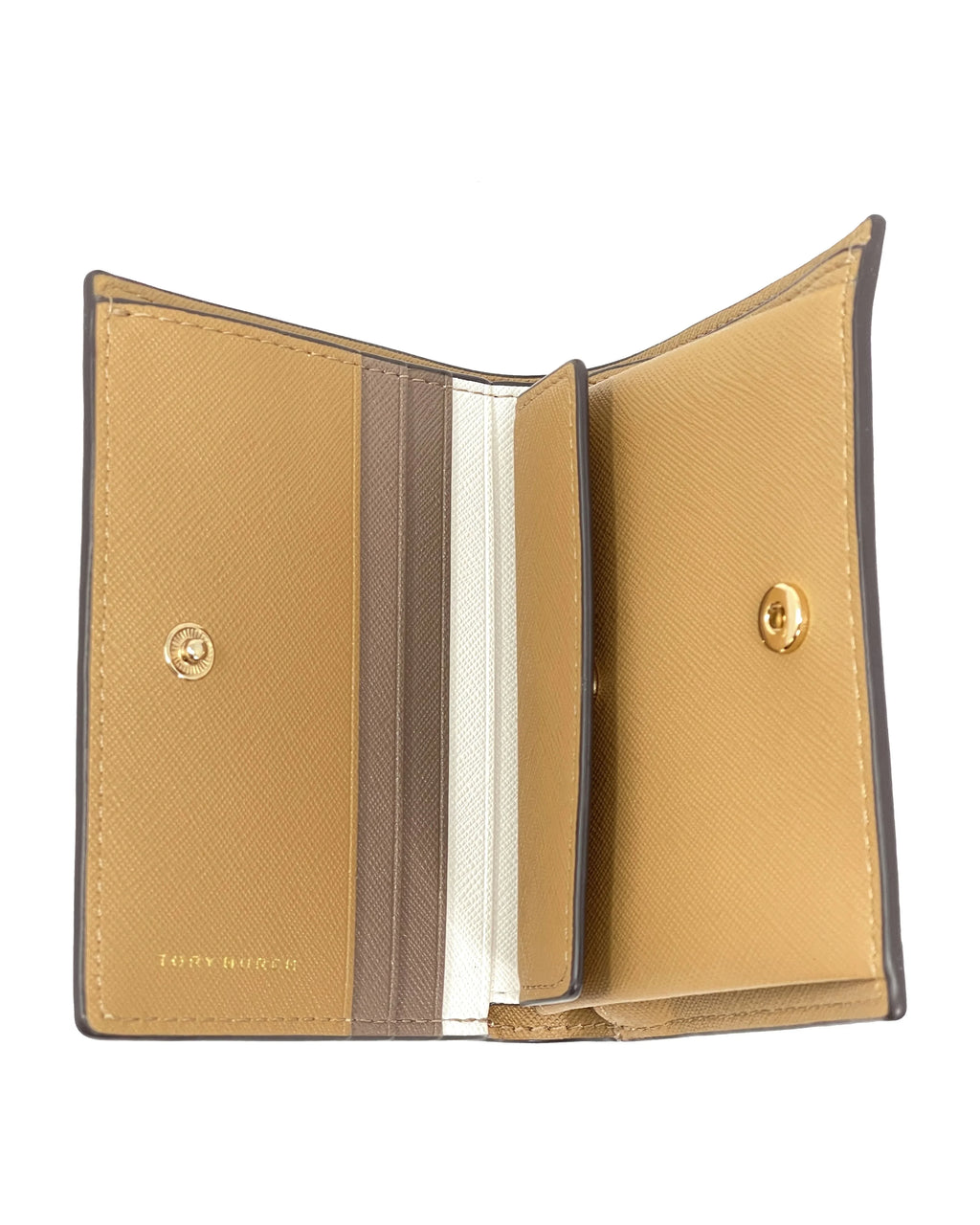 Tory Burch Emerson Colorblock Saffiano Leather Mini Wallet (Tiramisu / New Ivory)