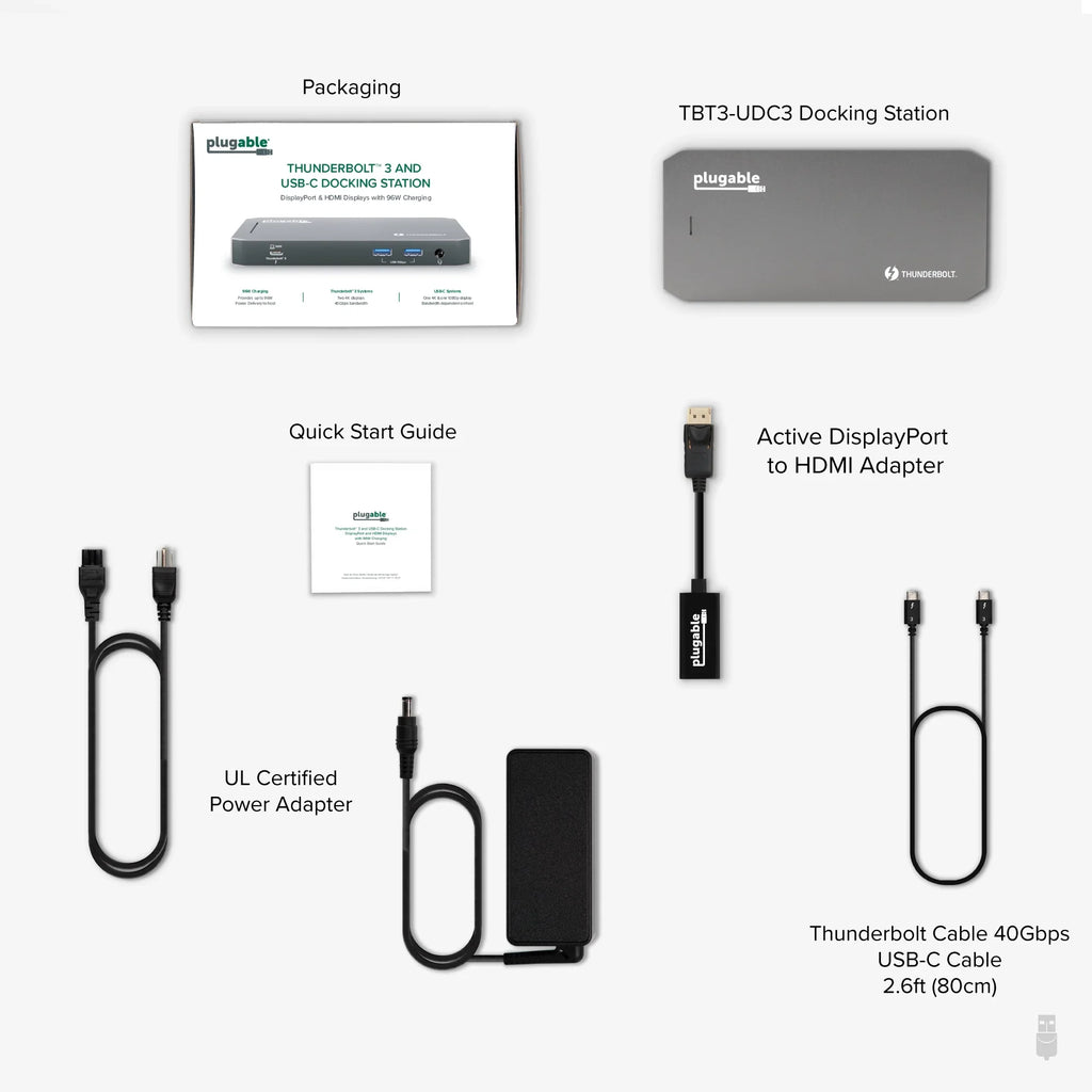 Plugable USB-C and Thunderbolt Dock - 40Gbps with 96W Charging, Fitting with Mac and Windows Laptops, DisplayPort and HDMI, 2x USB-C, 3x USB 3.0, Gigabit Ethernet, Audio Jack