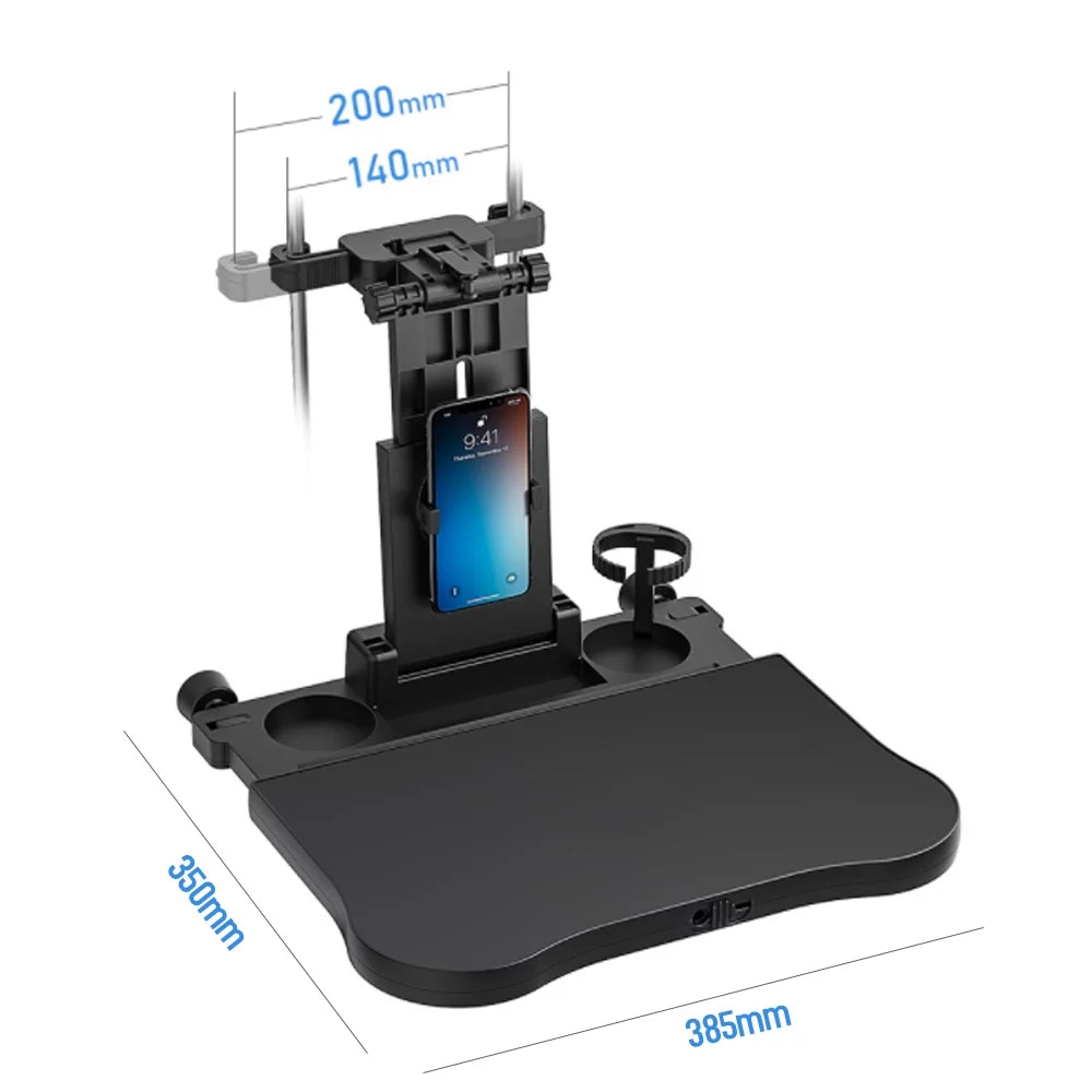 Nebublu Adjustable Car Seat Travel Table, Multifunctional Foldable Back Seat Food Tray with Phone Holder， Black