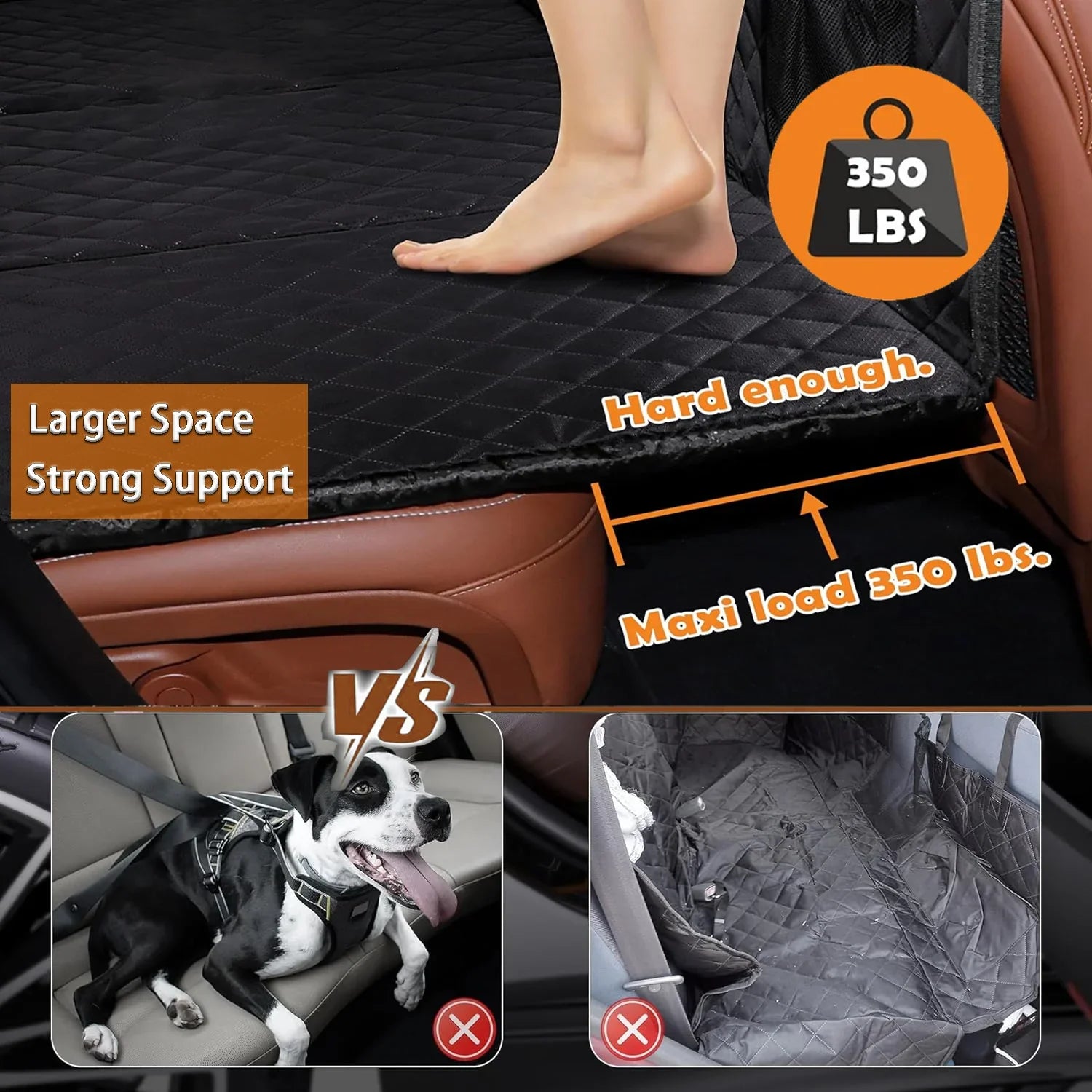 Hard Bottom Dog Car Seat Protection for Back Seat Dog Hammock Non-Slip Waterproof Back Seat Extender for Car Truck, Vehicle SUV, Tesla