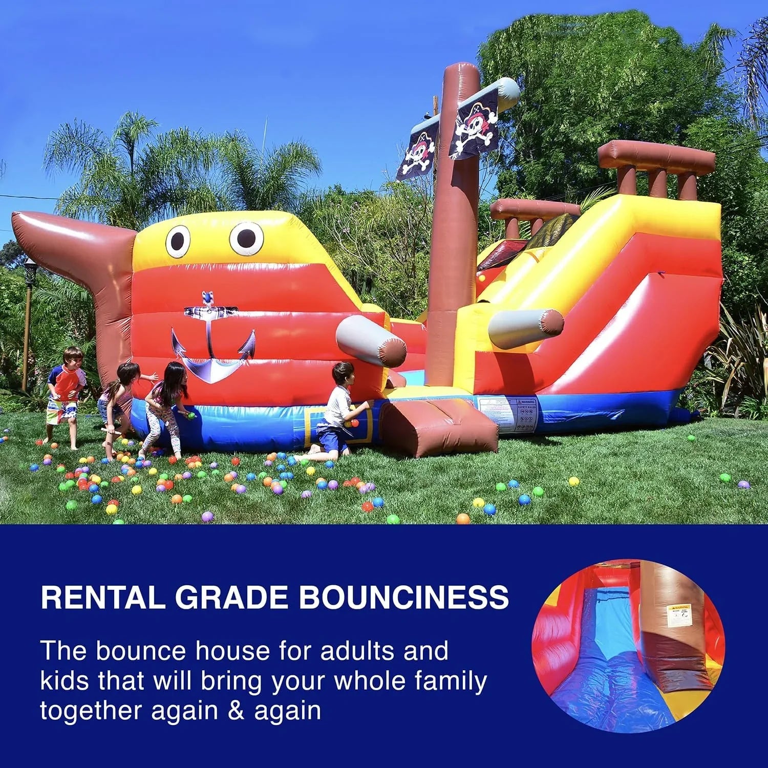 JumpOrange Pirate Ship Commercial Grade Bounce House Water Slide for Kids and Adults (with Blower)