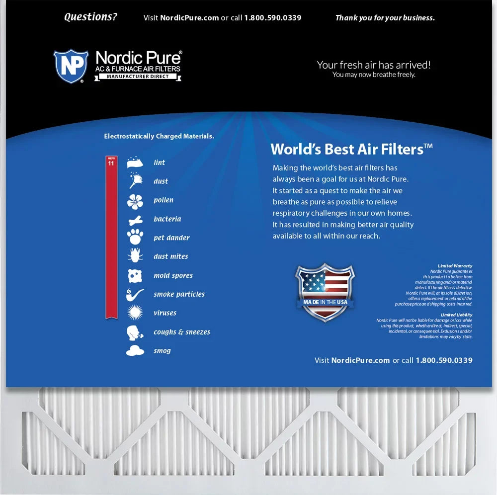 16x16x1 Nordic Pure Tru Mini Pleat MERV 11 AC Furnace Air Filters 12 Pack