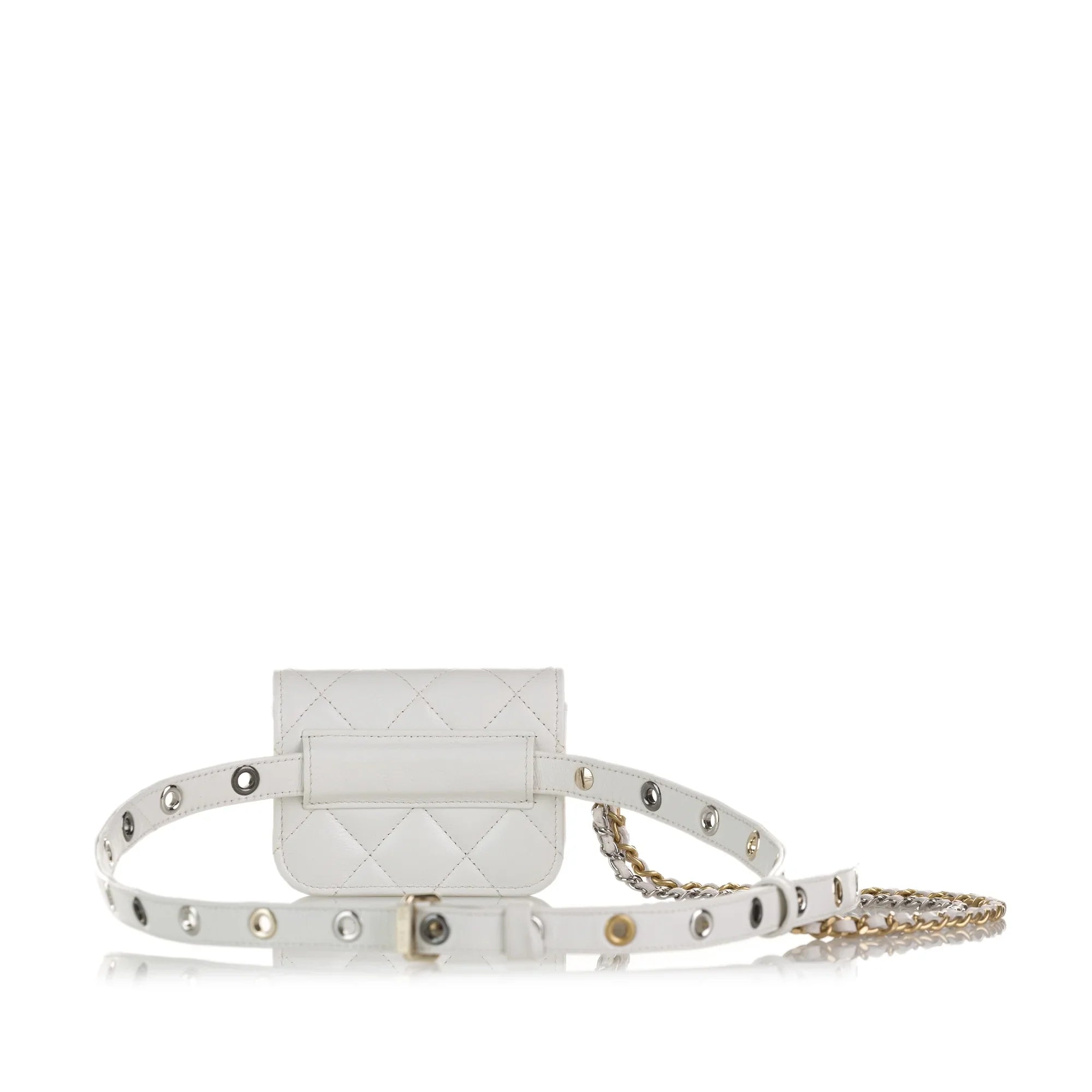 Pre-Owned Authenticated Chanel Punk Chain Belt Bag Lambskin Leather White Unisex (Good)