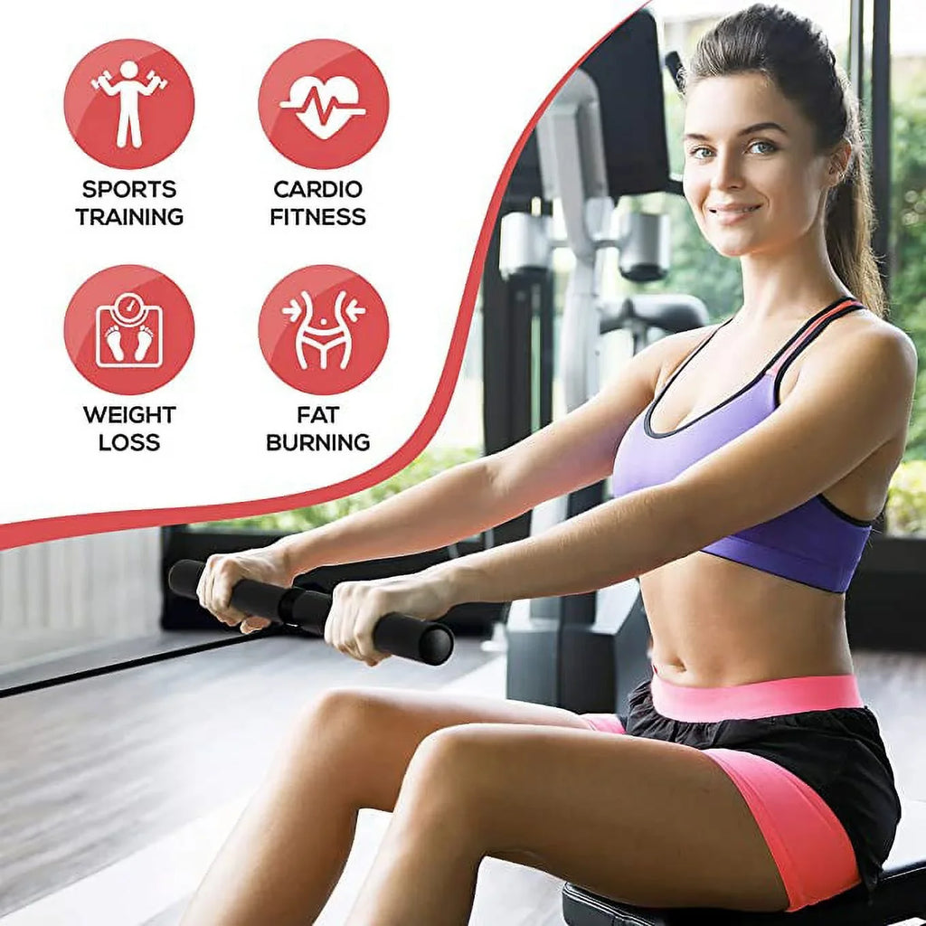 SereneLife Rowing Machine Air and Magnetic Rowing Machine Rowing Exercise Machine for Gym, Selectable Resistance (8) Levels (Black)