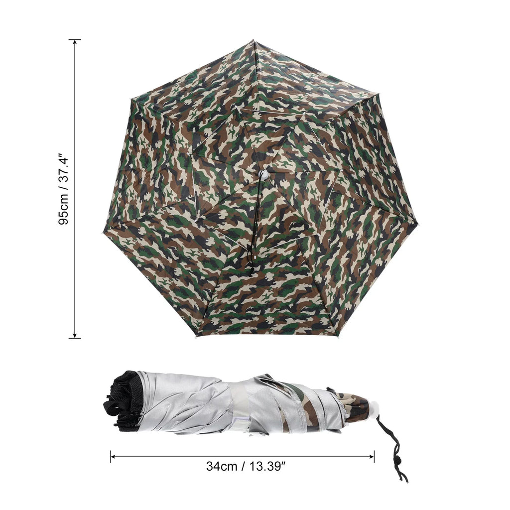 Uxcell OD 37.4" Umbrella Hat, Oxford Fabric Folding Double Layer Sun Rain Cap with Adjustable Strip, Camo
