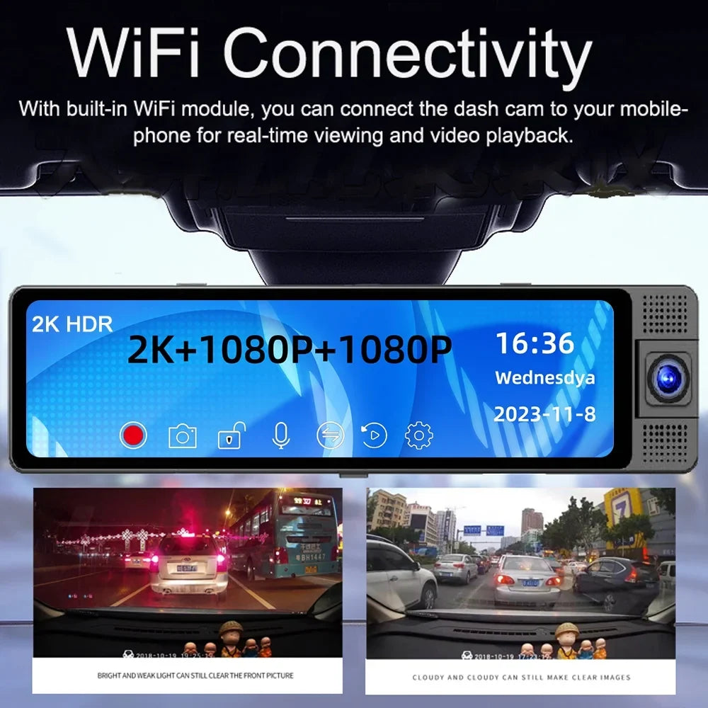 Spirastell Dashcam,Auto WIFI Wide Car Clear Car Auto Car Camera Dashcam Car Auto Safety Wide Auto Rearview Mirror Car Rearview Video Car - 3 Cameras Wide Mirror Dash Cam Dash Cam - Dashcam 3 Car