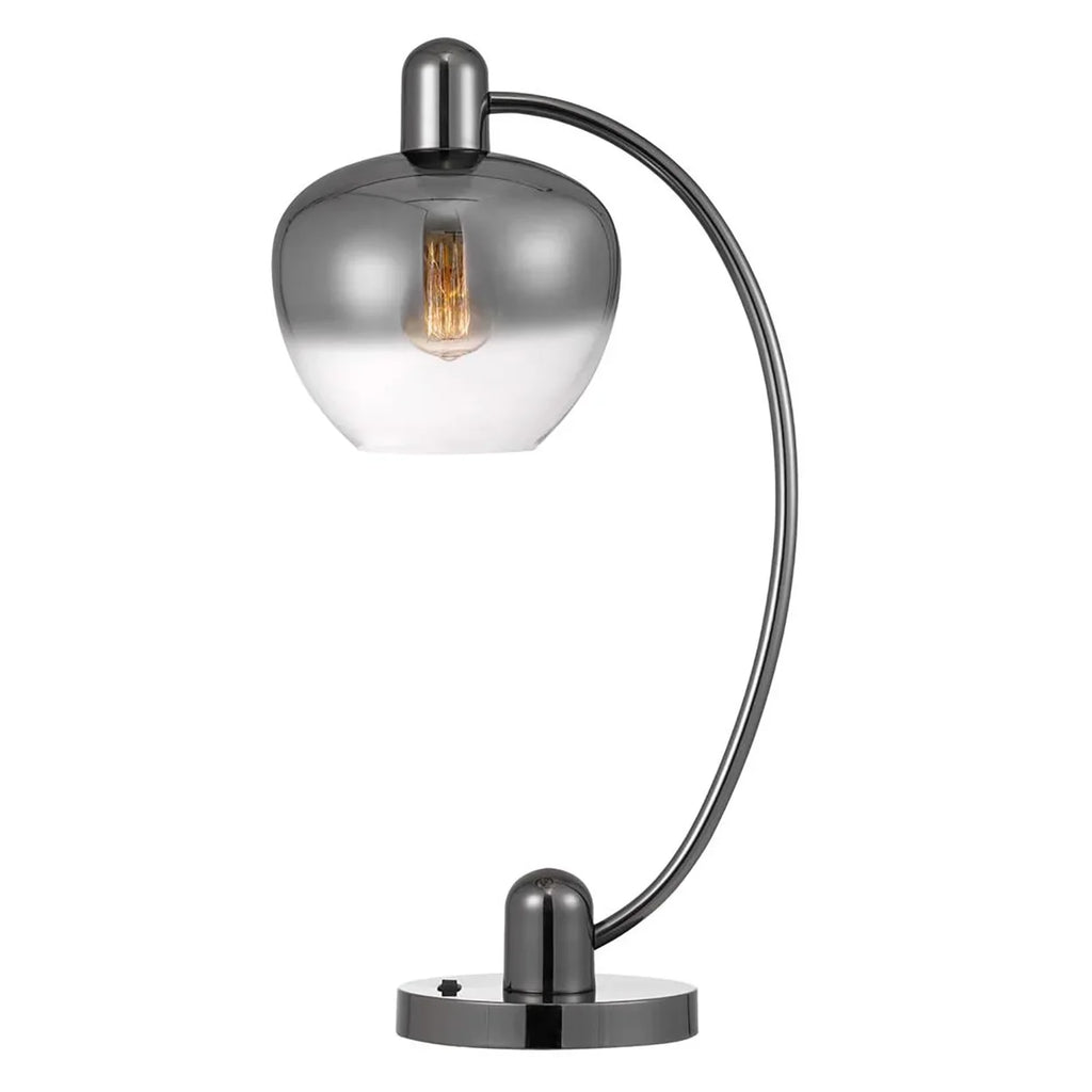 40W Brookline Metal Arc Table Lamp With Electoral Plated Smoked Glass Shade And On Off Rocker Switch