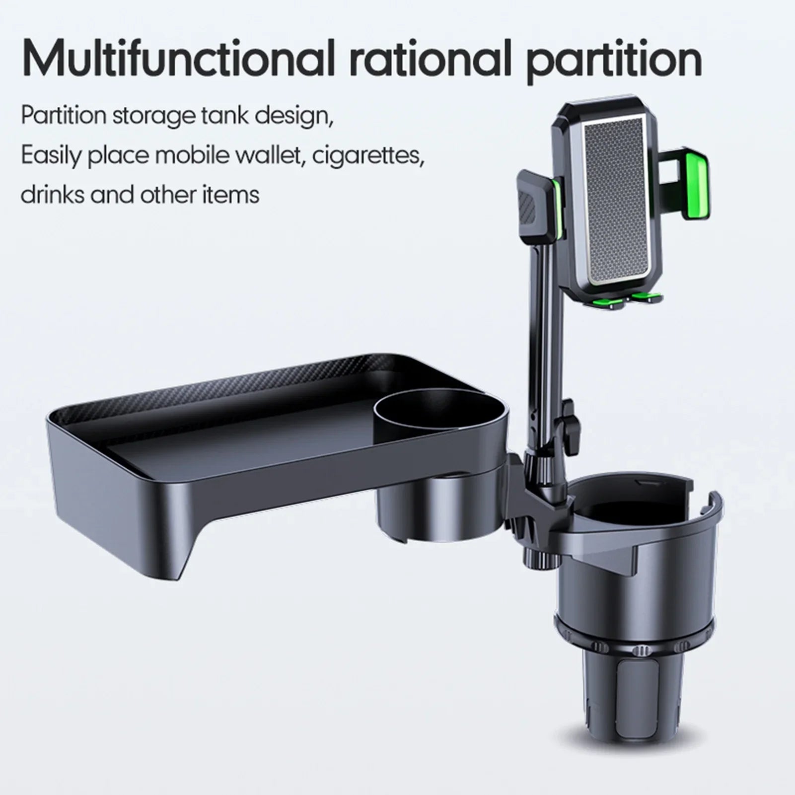 OWSOO Car Cup Holder, Multifunctional Expander with 360° Rotation Tray, Mobile Phone Holder, Adjustable Base, Auto Front Back Seat Organizer, Size S, Convenient for Car Travel