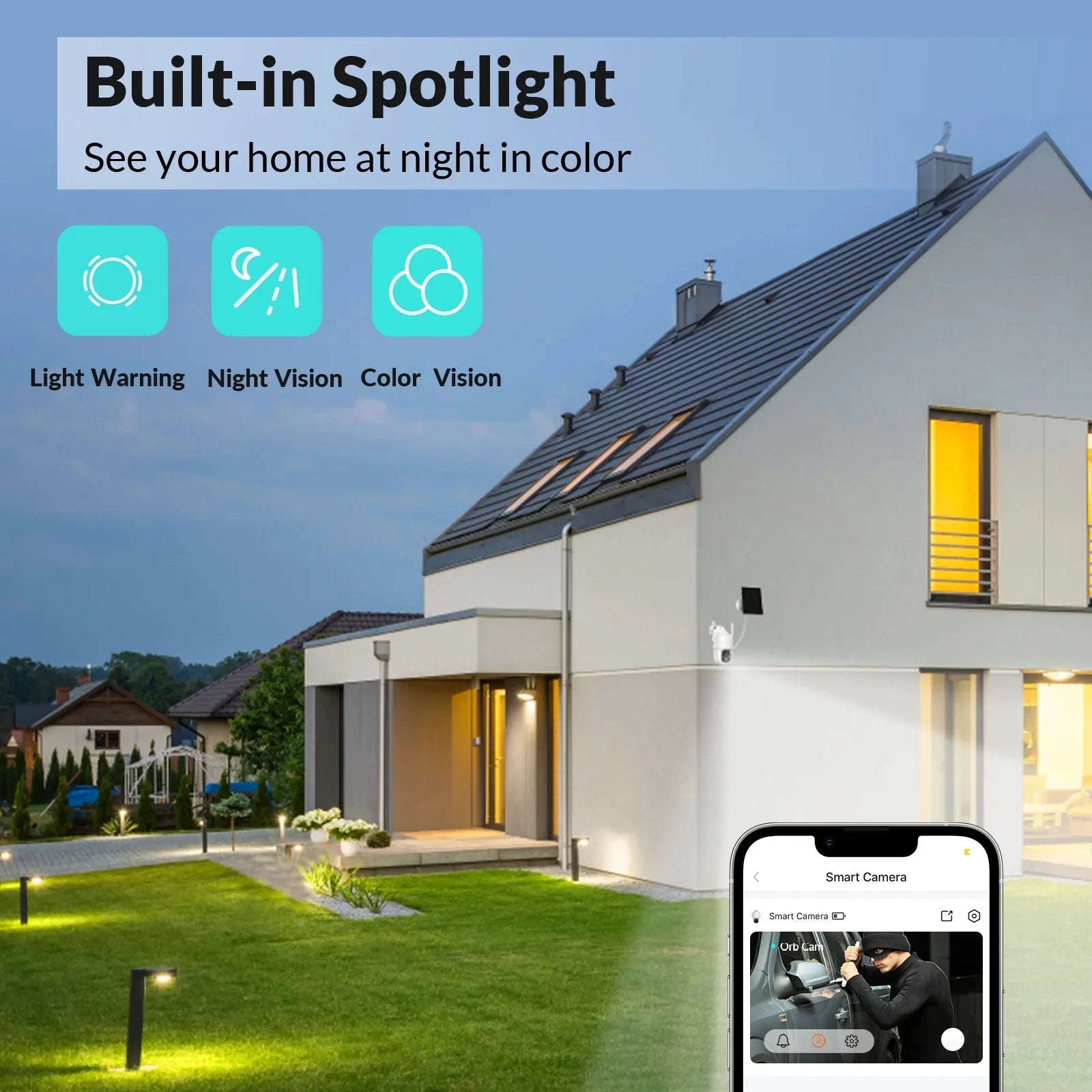NETVUE Solar Security Cameras Wireless Outdoor 3MP Camera 2.4G WiFi 360° View PTZ. Strobe Light/Spotlight Home Security System with Motion Detection and Siren